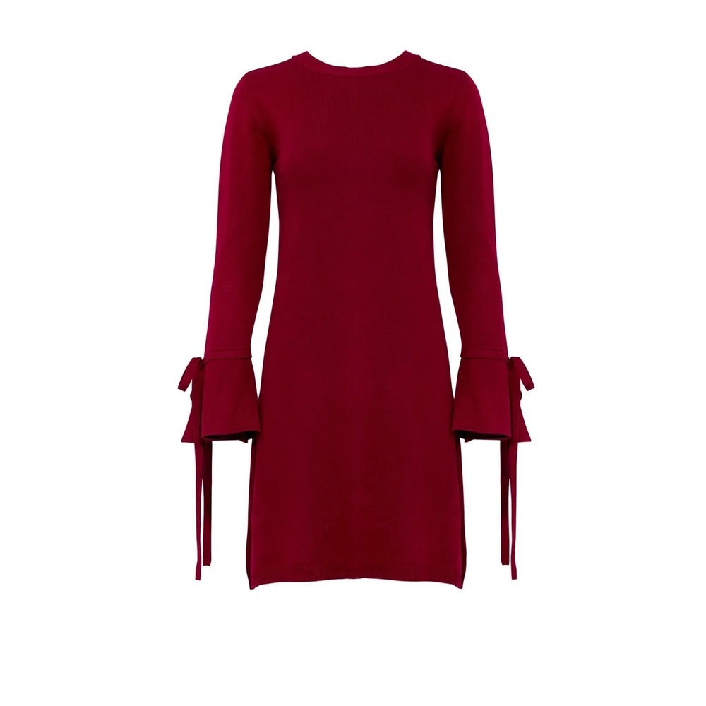 Paper Crown Maria Sweater Dress Women XS Burgundy Bell Sleeve Wool Dark Academia